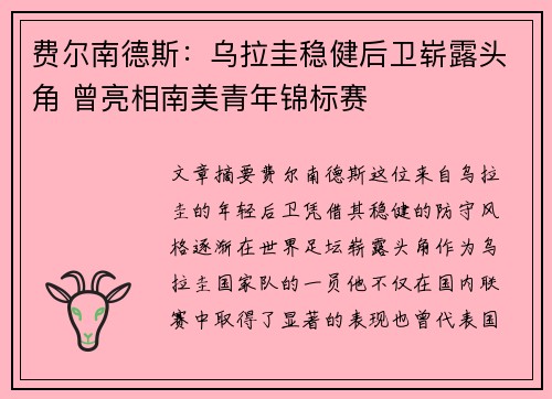 费尔南德斯：乌拉圭稳健后卫崭露头角 曾亮相南美青年锦标赛